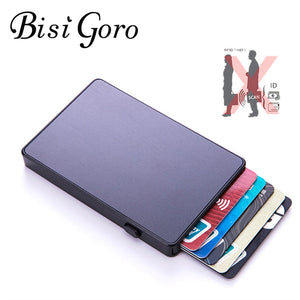 BISI GORO Anti-theft Aluminum Single Box Smart Wallet Slim RFID Fashion Clutch Pop-up Push Button Card Holder New Name Card Case