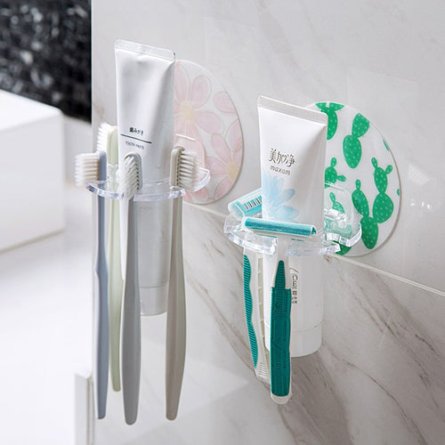 Wall Mounted Toothbrush Holder with Self-Adhesive No Drilling Toothbrush Organizer Bathroom Mounted Holder for Washroom Storage