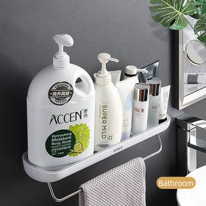 Bathroom Shelf Wall Mounted Shampoo Shower Shelves Holder Kitchen Washroom Storage Rack Organizer Towel Bar Bath Accessories