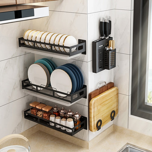 Stainless Steel Kitchen Storage Rack Wall Mounted Knife Holder Sauce Organizer Spice Storage Washroom Holders Racks