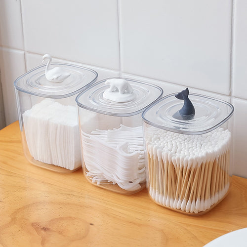 Clear Acrylic Storage Box Cotton Pad Swab Cosmetic Animal Case for Washroom Makeup Cotton Pad Organizer Jewelry Holder Candy