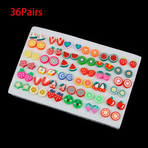 36/18/12Pairs Earrings Mixed Styles Rhinestone Sun Flower Geometric Animal Plastic Stud Earrings Set For Women Girls Jewelry