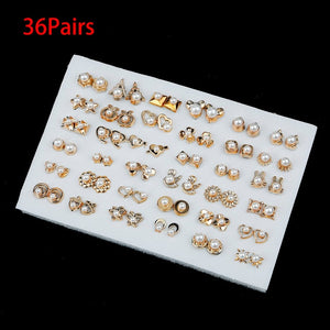 36/18/12Pairs Earrings Mixed Styles Rhinestone Sun Flower Geometric Animal Plastic Stud Earrings Set For Women Girls Jewelry