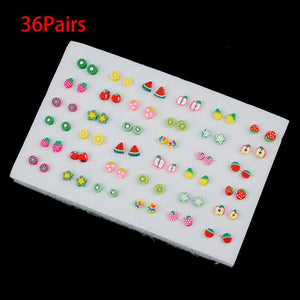 36/18/12Pairs Earrings Mixed Styles Rhinestone Sun Flower Geometric Animal Plastic Stud Earrings Set For Women Girls Jewelry