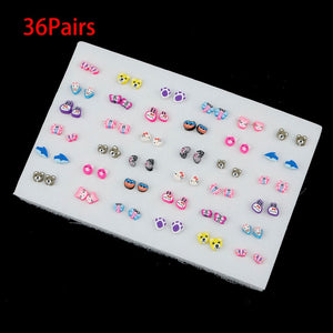 36/18/12Pairs Earrings Mixed Styles Rhinestone Sun Flower Geometric Animal Plastic Stud Earrings Set For Women Girls Jewelry
