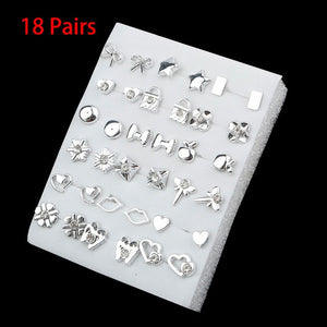 36/18/12Pairs Earrings Mixed Styles Rhinestone Sun Flower Geometric Animal Plastic Stud Earrings Set For Women Girls Jewelry