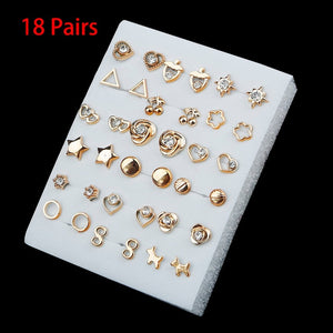 36/18/12Pairs Earrings Mixed Styles Rhinestone Sun Flower Geometric Animal Plastic Stud Earrings Set For Women Girls Jewelry