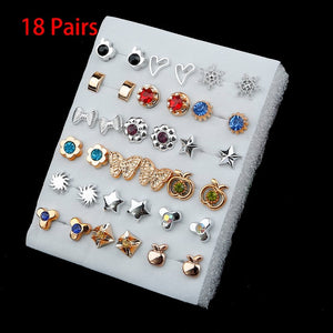 36/18/12Pairs Earrings Mixed Styles Rhinestone Sun Flower Geometric Animal Plastic Stud Earrings Set For Women Girls Jewelry