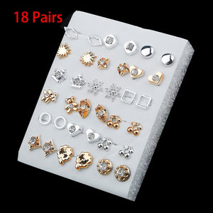 36/18/12Pairs Earrings Mixed Styles Rhinestone Sun Flower Geometric Animal Plastic Stud Earrings Set For Women Girls Jewelry
