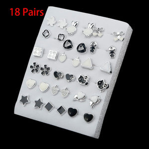 36/18/12Pairs Earrings Mixed Styles Rhinestone Sun Flower Geometric Animal Plastic Stud Earrings Set For Women Girls Jewelry
