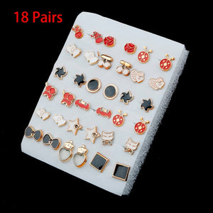 36/18/12Pairs Earrings Mixed Styles Rhinestone Sun Flower Geometric Animal Plastic Stud Earrings Set For Women Girls Jewelry