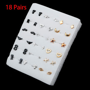 36/18/12Pairs Earrings Mixed Styles Rhinestone Sun Flower Geometric Animal Plastic Stud Earrings Set For Women Girls Jewelry
