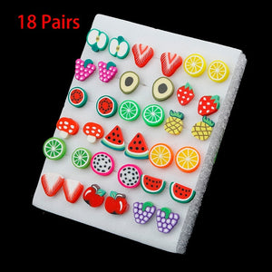 36/18/12Pairs Earrings Mixed Styles Rhinestone Sun Flower Geometric Animal Plastic Stud Earrings Set For Women Girls Jewelry