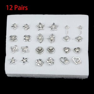 36/18/12Pairs Earrings Mixed Styles Rhinestone Sun Flower Geometric Animal Plastic Stud Earrings Set For Women Girls Jewelry