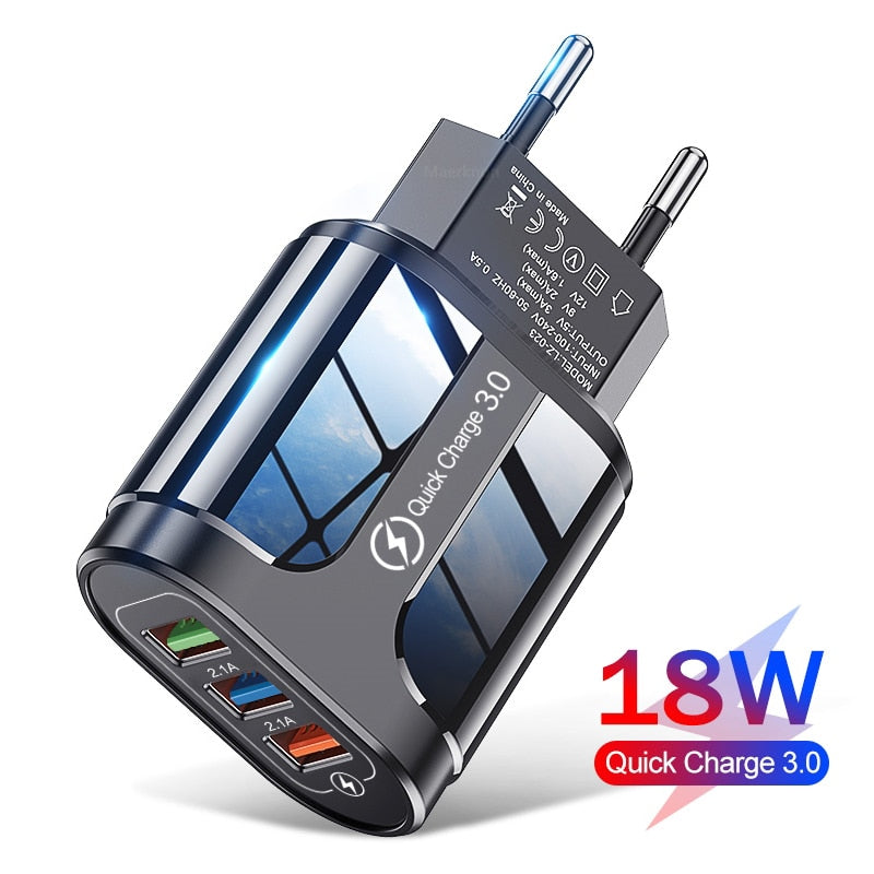 CHARGEUR Quick Charge 3.0 FAST 3 USB - Charge Rapide pour les telephone  smartphone AVUC CÂBLE 120CM