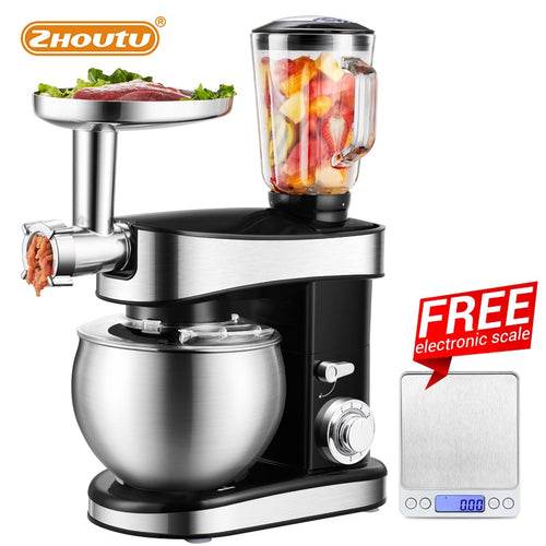 Zhoutu 5.5L Planetary Mixer,electric Stainless Steel Mixer with bowl，chopper juicer Cream Cake Bread  Kitchen  Food Mixer 1500W